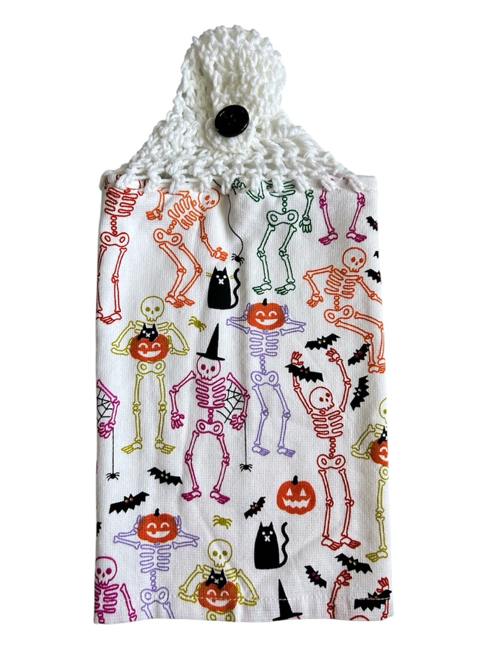 Hand Crafted Halloween Colorful Skeleton & Pumpkin Hanging Hand Towel